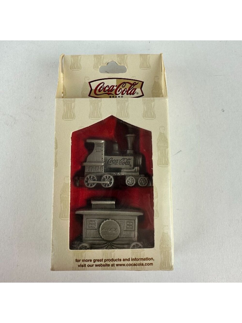 Coca-Cola Pewter Train Set In Original Box Locomotive & Caboose
